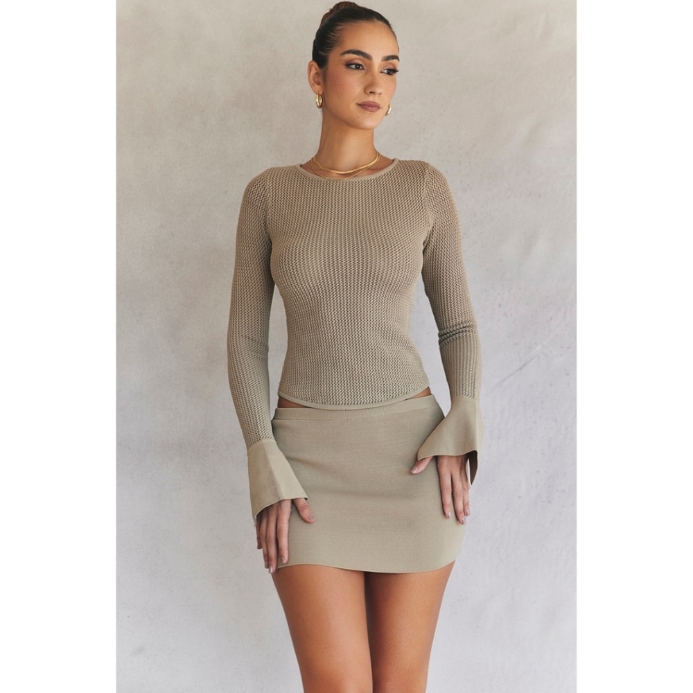 NEW House of CB Savannah Knit Long Sleeve Top Musk Taupe Medium